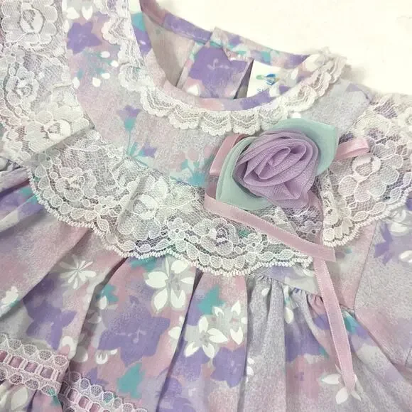 Vintage Cradle Togs Dress Baby Girls Size 12m Purple Floral - Picture 2 of 4